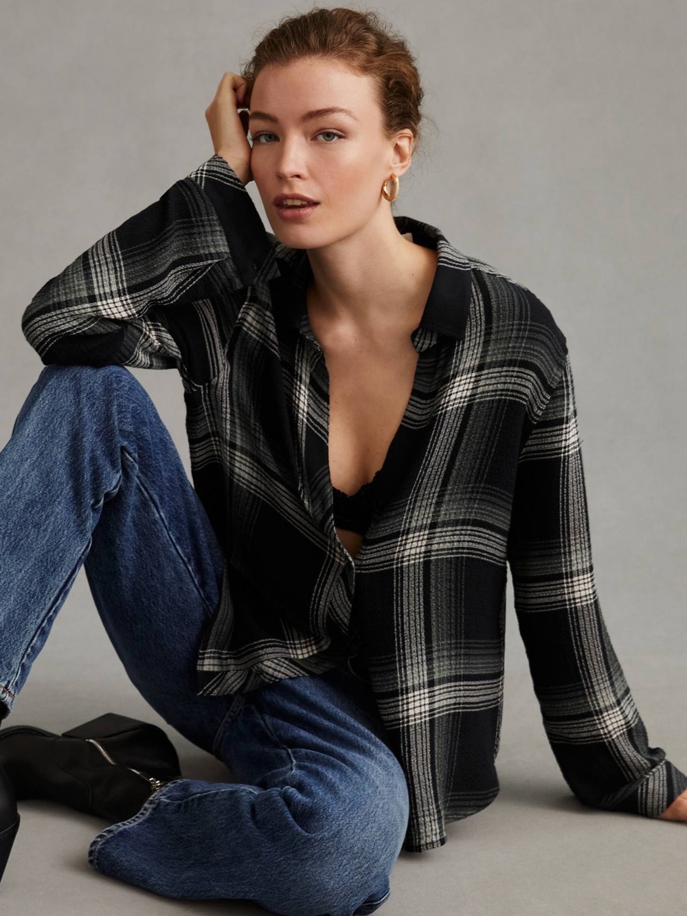 NWT Anthropologie Cloth & Stone Plaid Button Up Shirt XL - Picture 2 of 15